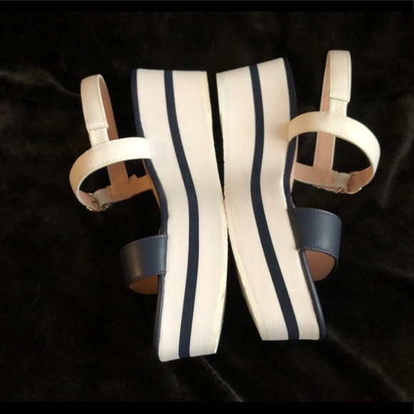 ๐ปAuthentic Kate โ ๏ธ Spade NY Navy & White Leather Platform Sandal Sz. 8B EU 38.5 - Picture 9 of 13